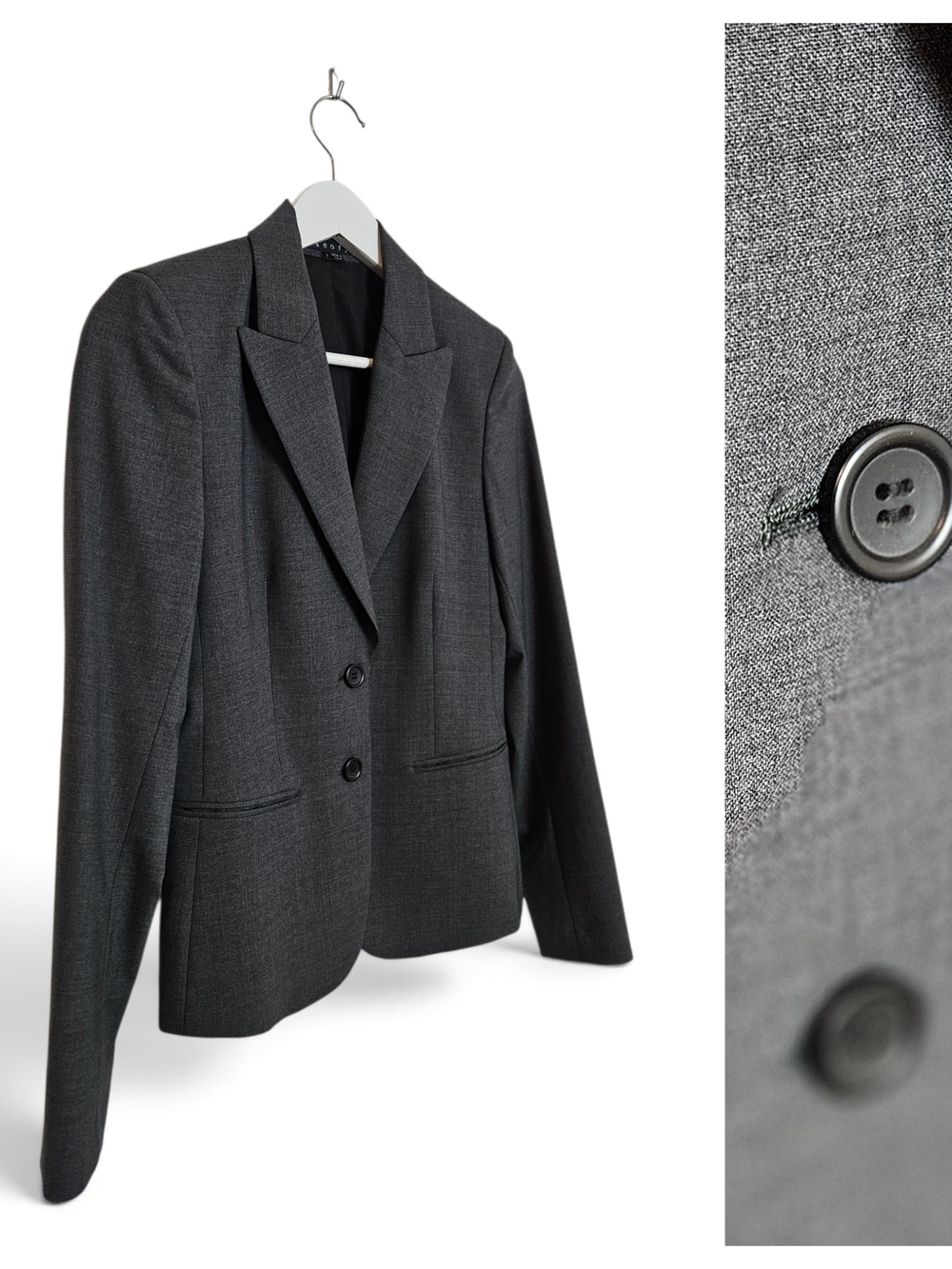 Theory Wool Blazer 2 Etiennette Tailored Good Wool Office Corpcore Charcoal Gray